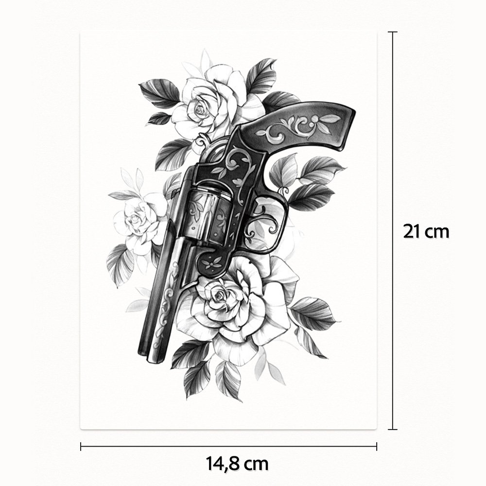 Halb-Tattoo-Ärmel gun and roses