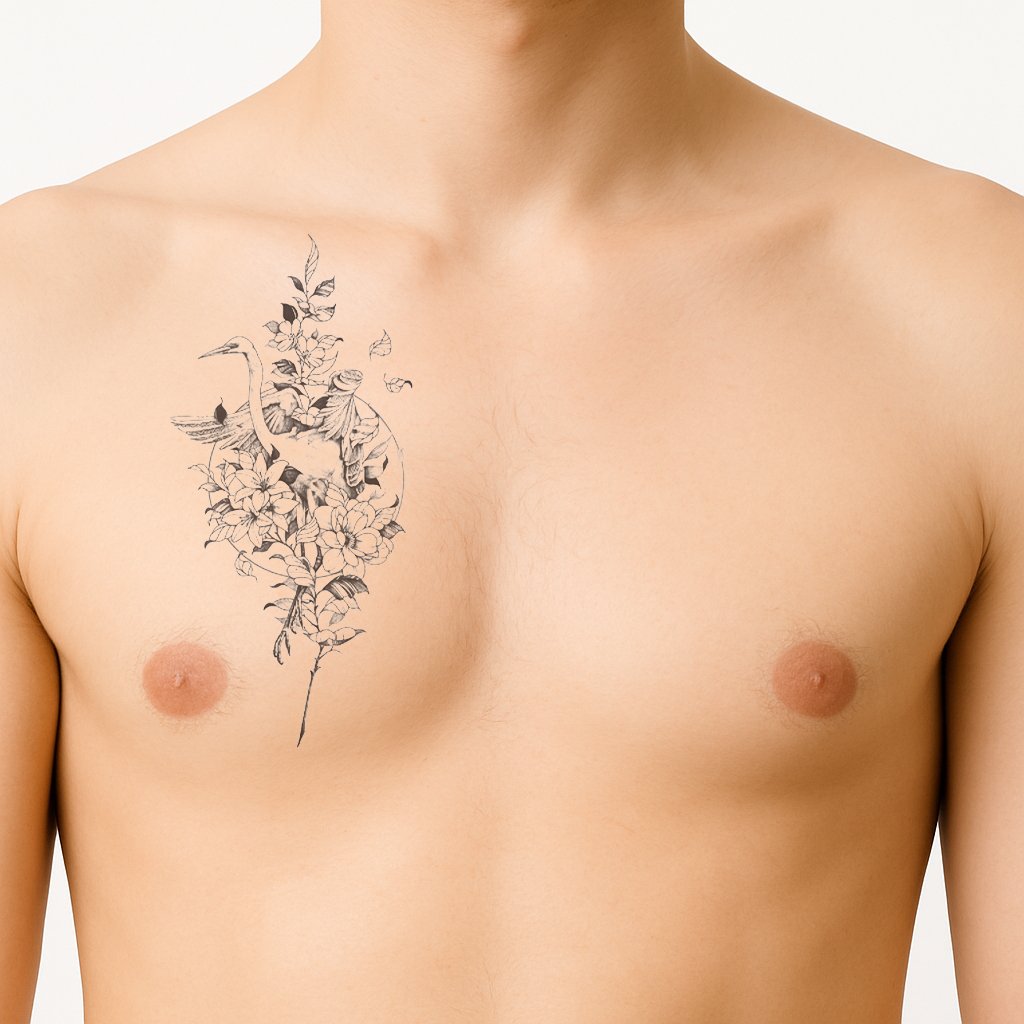 Tattoo blumiger Storch – Bild 2